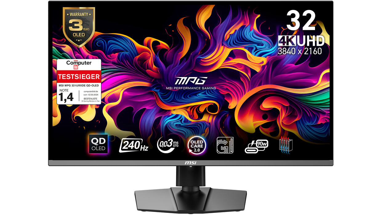 MSI MPG 321URXDE QD-OLED computer monitor 80 cm (31.5") 3840 x 2160 pixels 4K Ultra HD Black