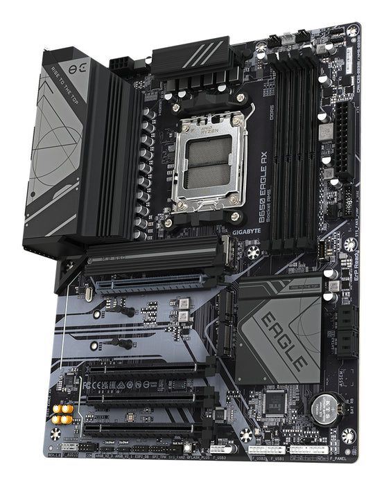 GIGABYTE B650 EAGLE AX Motherboard - AMD Ryzen 9000 Series CPUs, 12+2+2 Phases VRM, up to 7600MHz DDR5 (OC), 1xPCIe 5.0 + 2xPCIe 4.0 M.2, GbE LAN, WIFI 6E, USB 3.2 Gen 2