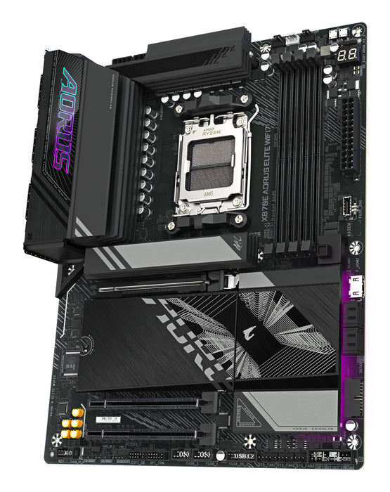 GIGABYTE X870E AORUS ELITE WIFI7 Motherboard - Supports AMD Ryzen 9000 CPUs, 16+2+2 Phases Digital VRM, up to 8000Hz DDR5 (OC), 3xPCIe 5.0 + 1xPCIe 4.0, Wi-Fi 7, 2.5GbE LAN, USB 4