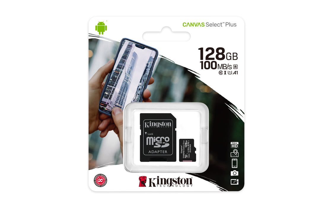 Cartão Kingston Technology Canvas Select 128 GB micSDXC Plus 100R A1 C10 + ADP